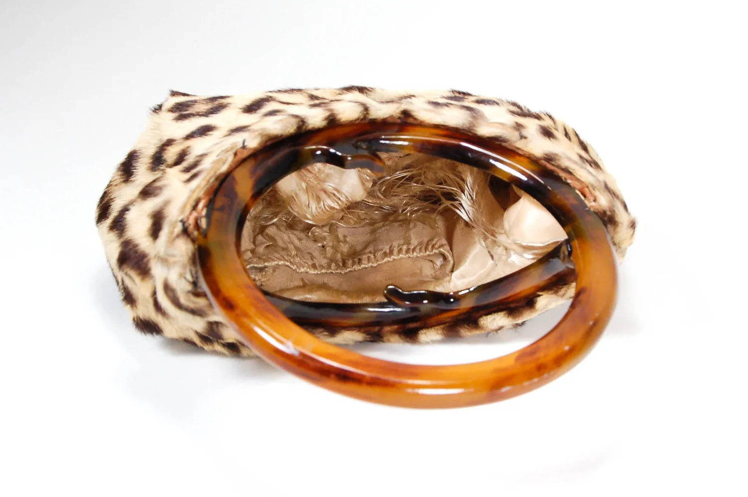 1950's Leopard Print Handbag with Tortoise Lucite Handle