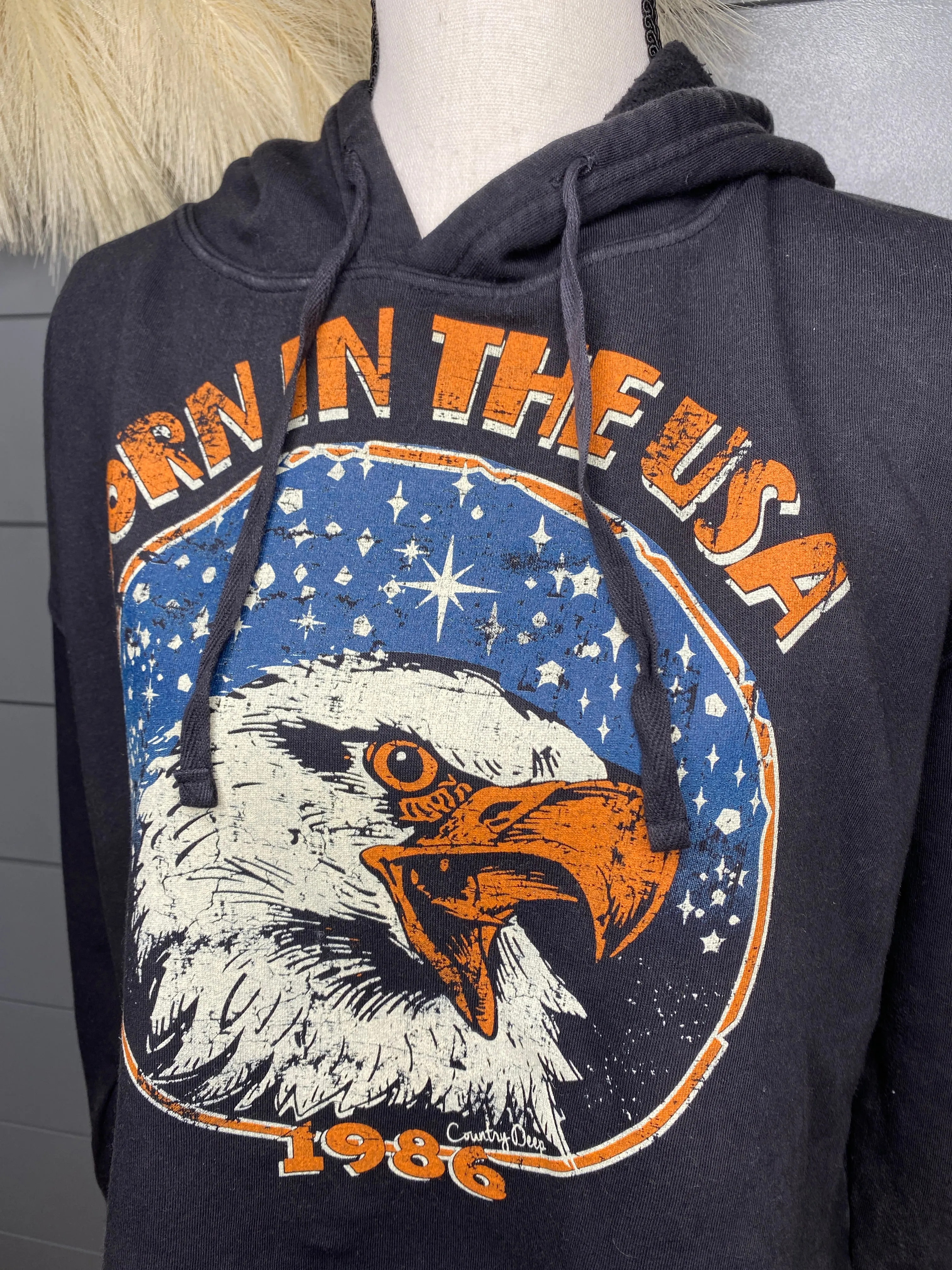 Born In The USA Cropped Hoodie Sweatshirt
