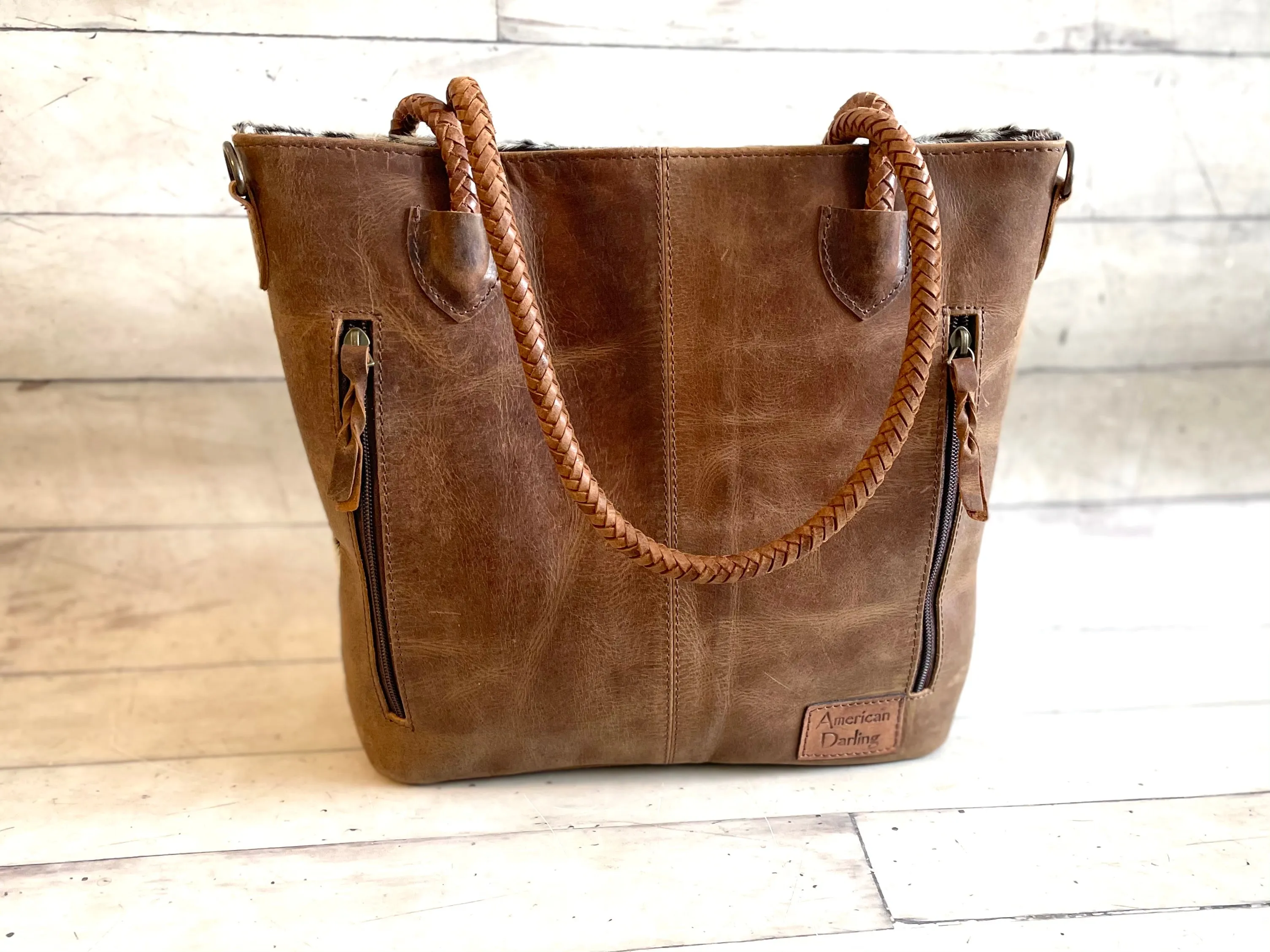 Clearance! Braided Leather Tassel Hide Tote