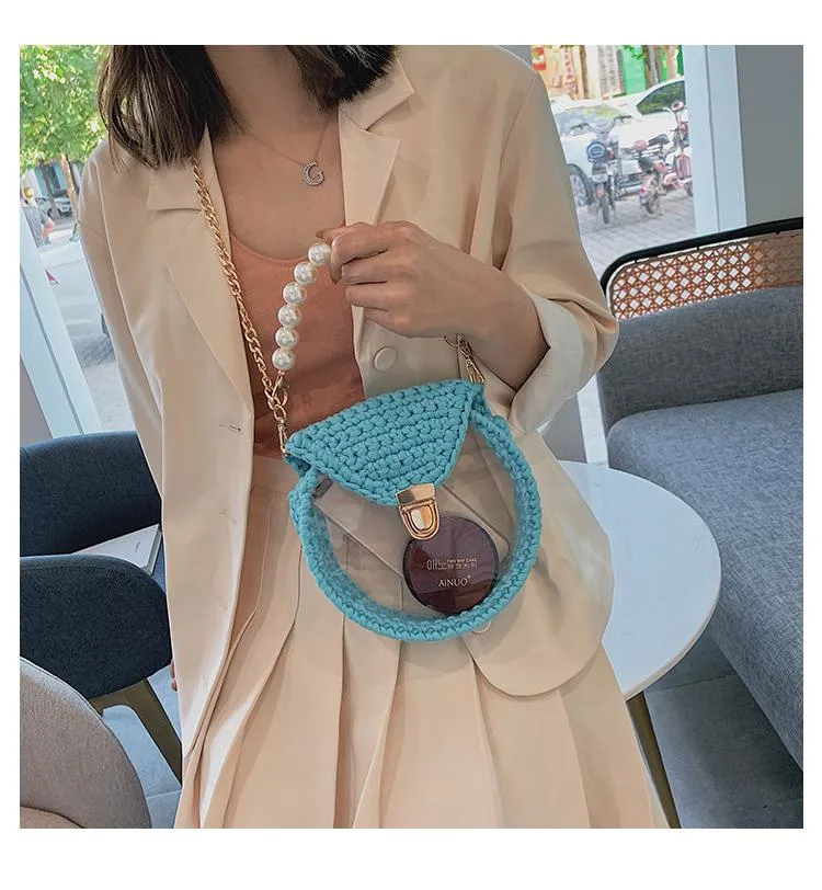 Cute Round White(Flap) Crochet Crossbody Purse PMMA Crochet Shoulder Round Handbag for Girl Circle Crochet Crossbody Purses