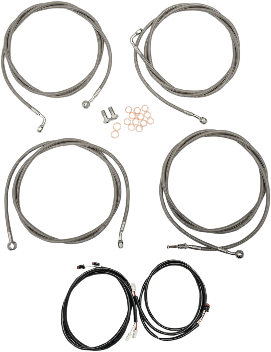 LA Choppers LA-8055KT3-19 Complete Handlebar Cable/Brake & Clutch Line/Wire Kit - Stainless Braided