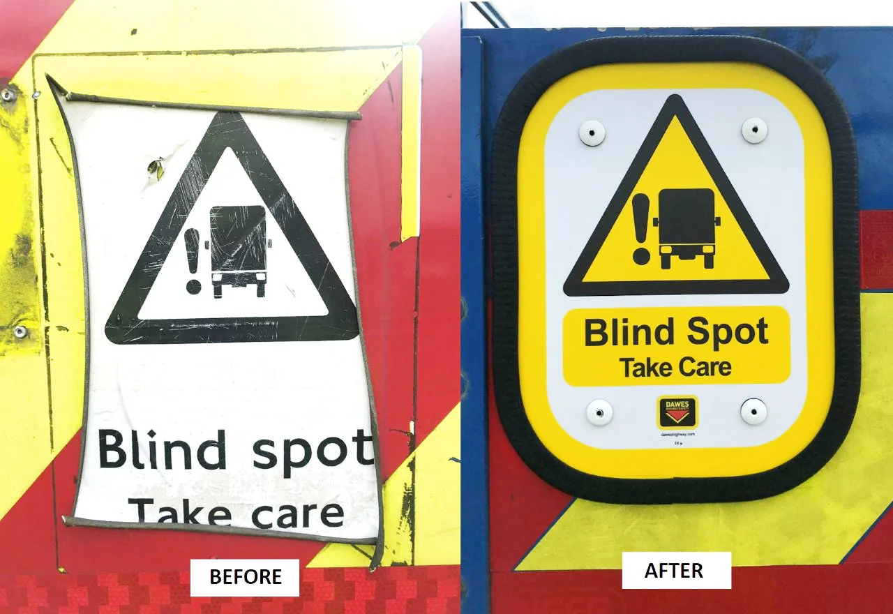 Rear Blind Spot 'Take Care' Signs